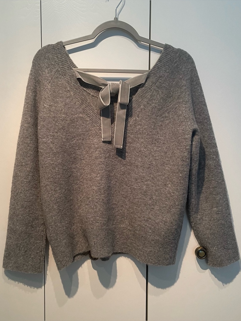 J Crew V back sweater with velvet tie